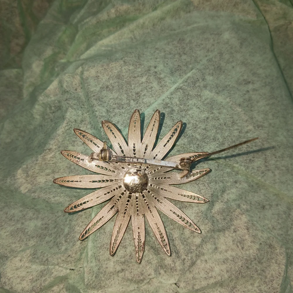 Elegant Silver Floral Brooch with Pearl Center